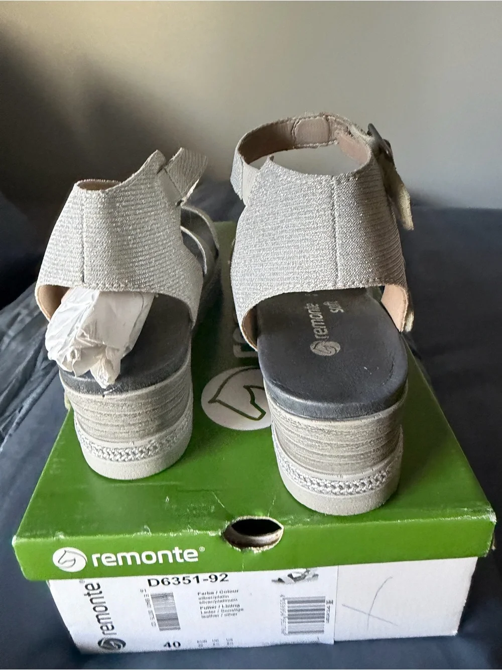 Remonte Silver Metallic Cross-Strap Wedge Sandals